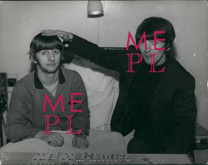 : Ringo Starr in hospital, George Harrison visiting, London : Ringo Starr in hospital, George Harrison visiting, London