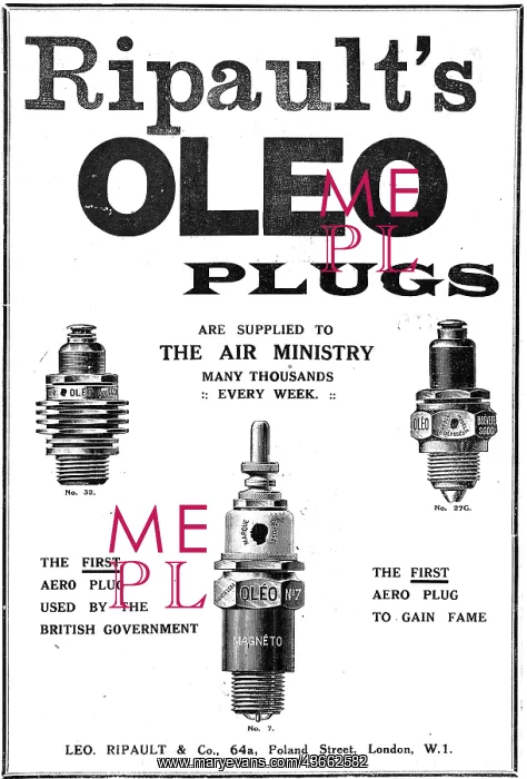 : Ripault's Oleo Aero Engine Sparking Plugs : Ripault's Oleo Aero Engine Sparking Plugs