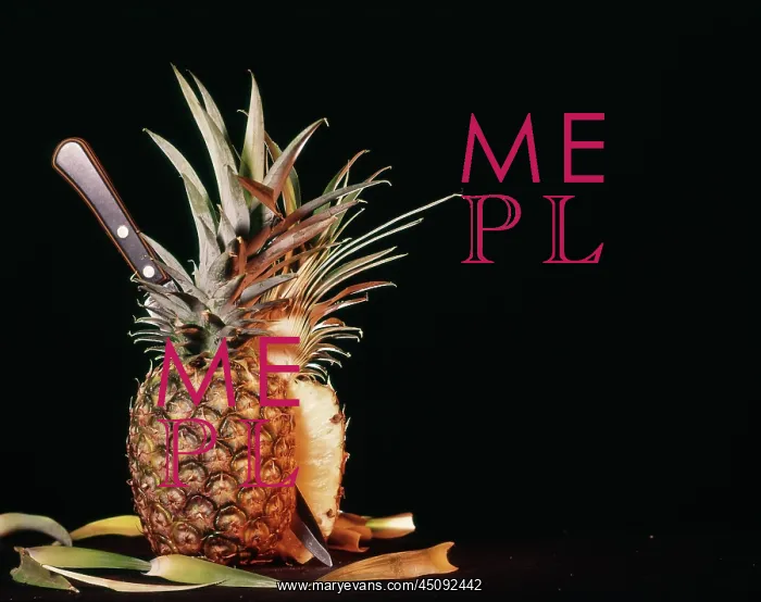 : Whole Ripe Pineapple Cut in Half with Knife : Whole Ripe Pineapple Cut in Half with Knife