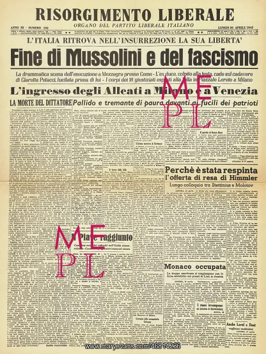 : Risorgimento Liberale front page Execution of Mussolini : Risorgimento Liberale front page Execution of Mussolini