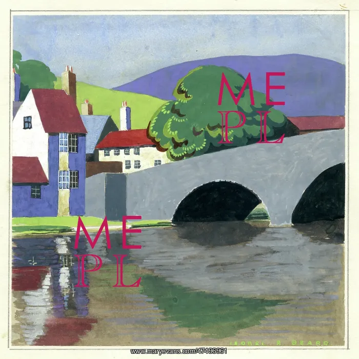 : River with bridge and houses : River with bridge and houses