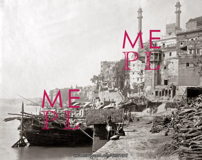 : River Ganges and ghats, Varanasi, Benares, India circa 1880s : River Ganges and ghats, Varanasi, Benares, India circa 1880s