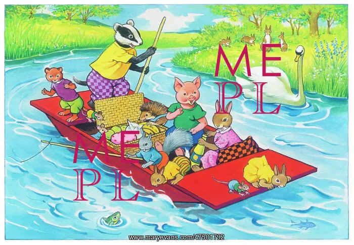 : River Picnic ? Animals & picnic basket on boat : River Picnic ? Animals & picnic basket on boat