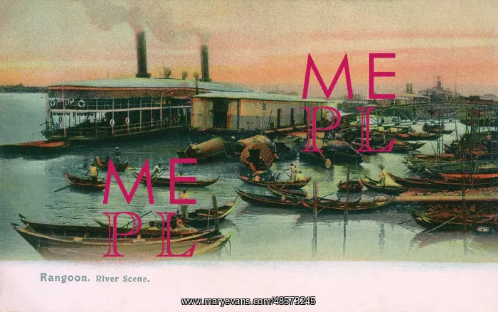 : River scene with boats, Rangoon, Burma : River scene with boats, Rangoon, Burma