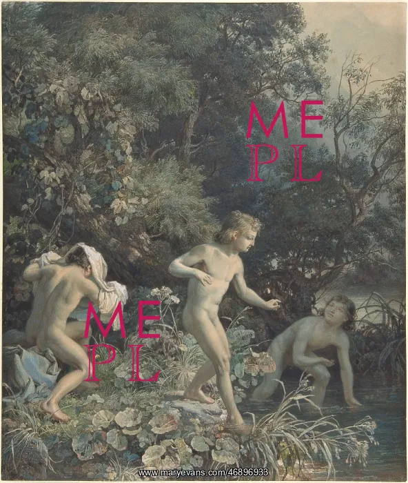 : Riverside with Three Bathing Boys, 19th century : Riverside with Three Bathing Boys, 19th century