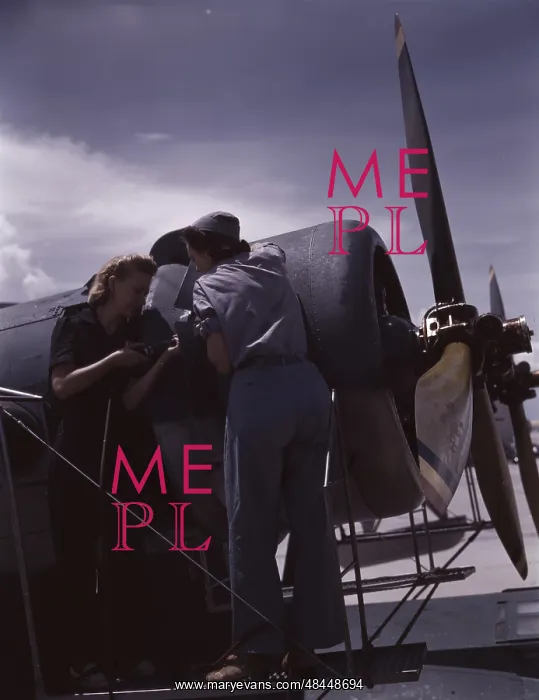 : A riveter and her supervisor working on an aircraft, 1942 : A riveter and her supervisor working on an aircraft, 1942