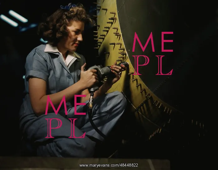: Riveter at work on a bomber plane, Fort Worth, Texas, 1942 : Riveter at work on a bomber plane, Fort Worth, Texas, 1942