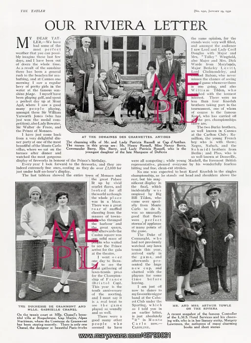 : Our Riviera Letter, 1930 : Our Riviera Letter, 1930