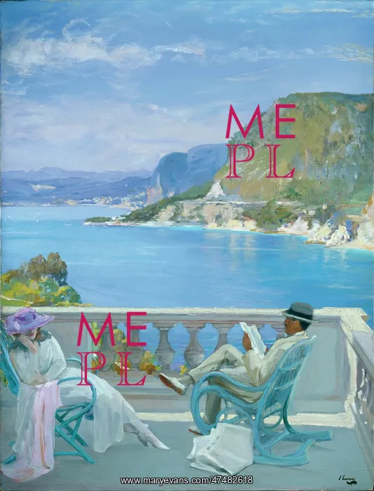 : On the Riviera ' two people on a balcony : On the Riviera ' two people on a balcony