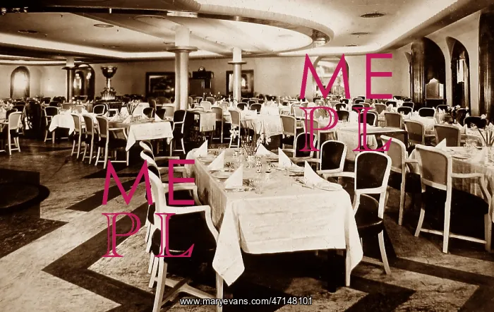 : RMMV Athlone Castle 1st Class dining saloon, Union-Castle : RMMV Athlone Castle 1st Class dining saloon, Union-Castle