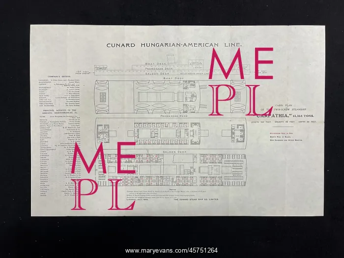 : RMS Carpathia, cabin deck plan Cunard : RMS Carpathia, cabin deck plan Cunard