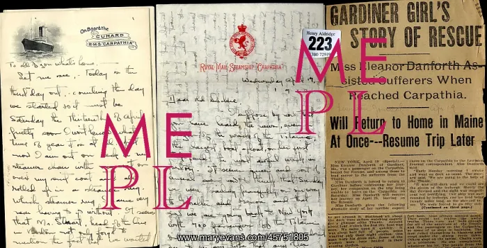 : RMS Carpathia - two letters and a newspaper cutting : RMS Carpathia - two letters and a newspaper cutting