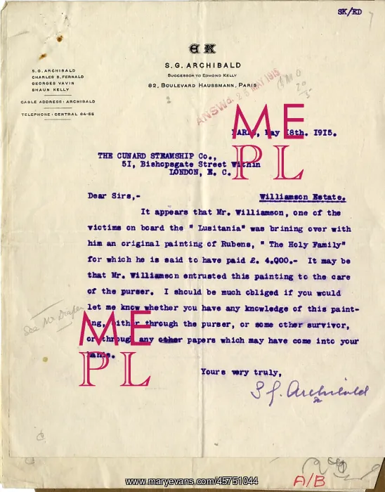: RMS Lusitania - Archibald correspondence : RMS Lusitania - Archibald correspondence