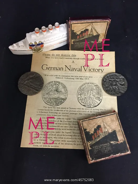 : RMS Lusitania - propaganda medal, leaflet and other items : RMS Lusitania - propaganda medal, leaflet and other items