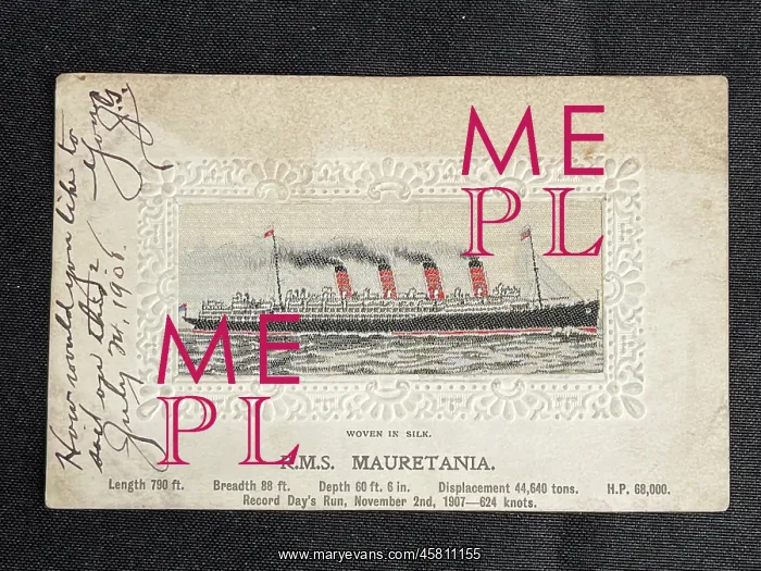 : RMS Mauretania, on board silk postcard : RMS Mauretania, on board silk postcard