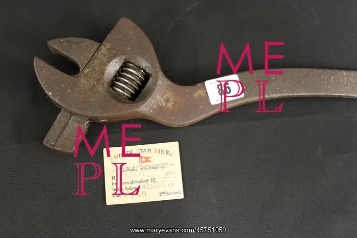 : RMS Oceanic - engineer's spanner and restarant ticket : RMS Oceanic - engineer's spanner and restarant ticket