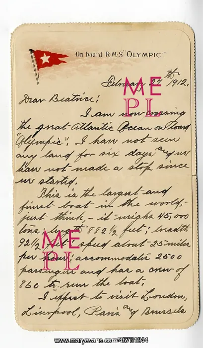 : RMS Olympic - on board letter card : RMS Olympic - on board letter card