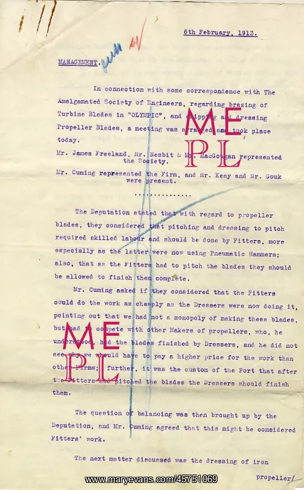 : RMS Olympic - document regarding blades : RMS Olympic - document regarding blades