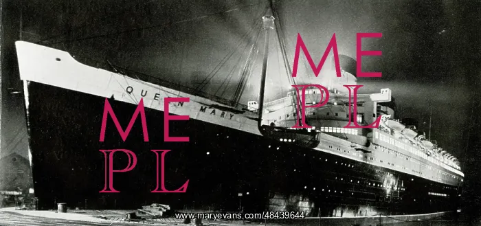  : RMS Queen Mary bathed in floodlight before launch