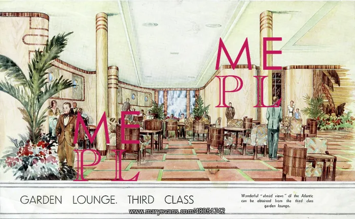 : RMS Queen Mary - The Garden Lounge - Third Class : RMS Queen Mary - The Garden Lounge - Third Class