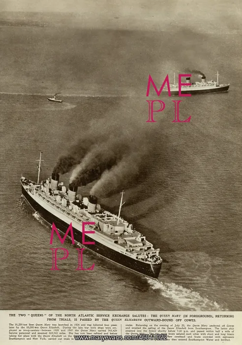 : R.M.S. Queen Mary and R.M.S. Queen Elizabeth, off Cowes : R.M.S. Queen Mary and R.M.S. Queen Elizabeth, off Cowes