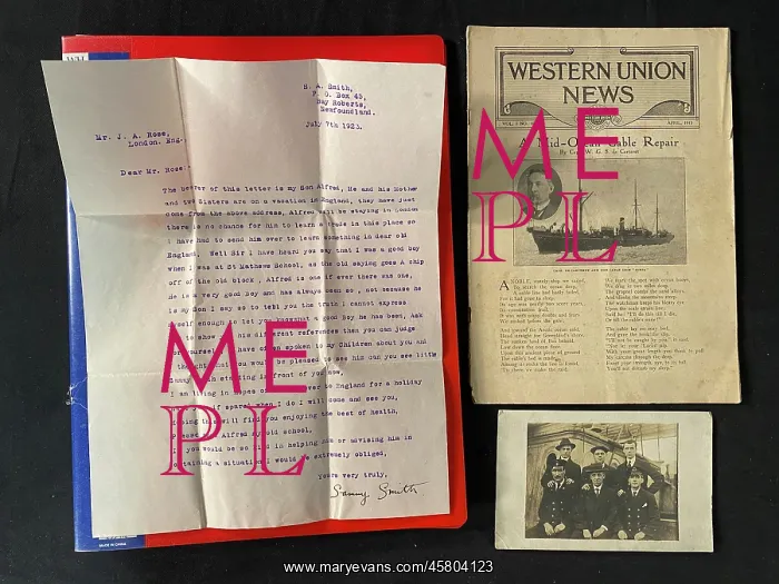 : RMS Titanic - items from Samuel Alfred Smith Archive : RMS Titanic - items from Samuel Alfred Smith Archive