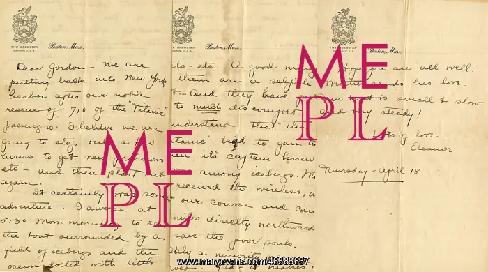 : RMS Titanic - letter by Carpathia passenger : RMS Titanic - letter by Carpathia passenger