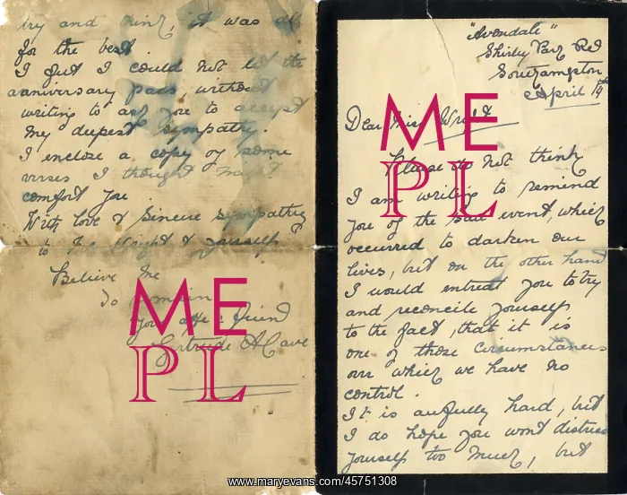 : RMS Titanic - letter of condolence to Ida Wright : RMS Titanic - letter of condolence to Ida Wright