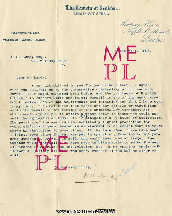  : RMS Titanic - letter from W T Stead
