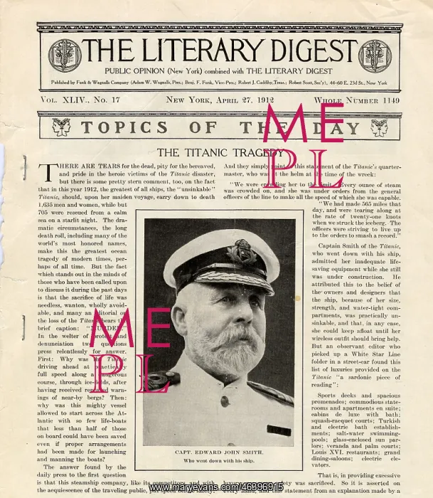  : RMS Titanic, The Literary Digest front page