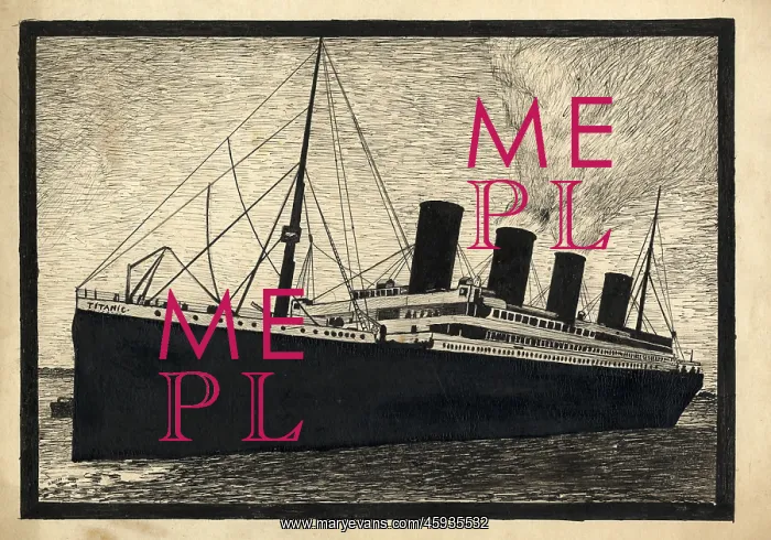  : RMS Titanic - pen and ink drawing by H Hardy