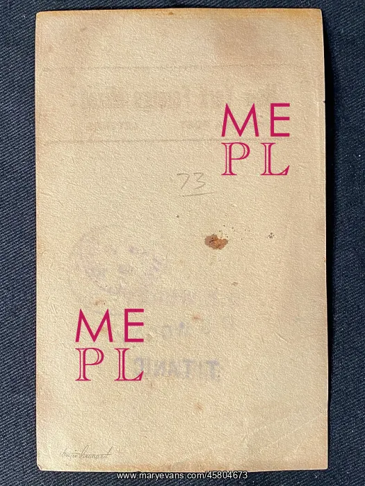 : RMS Titanic - postal facing slip, Os Woody (back) : RMS Titanic - postal facing slip, Os Woody (back)