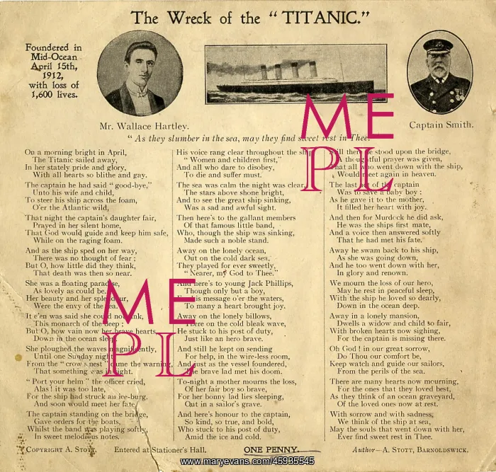 : RMS Titanic - postcard, Wallace Hartley, Captain Smith : RMS Titanic - postcard, Wallace Hartley, Captain Smith