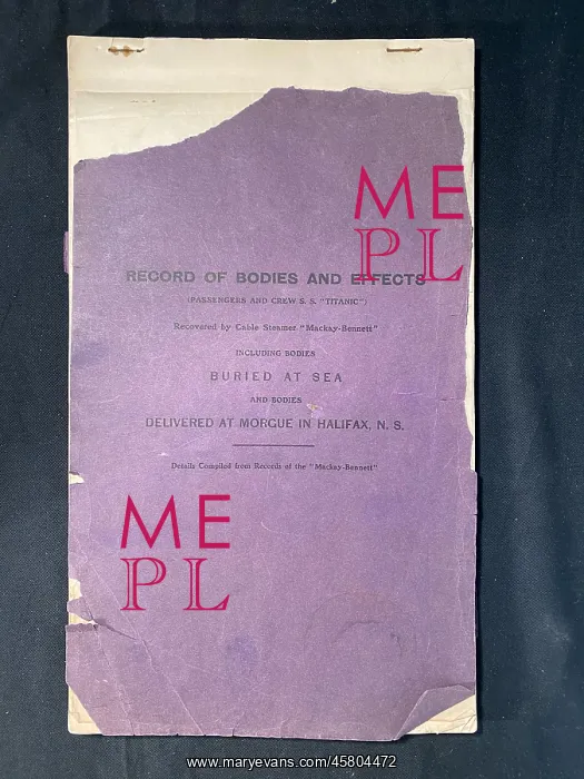 : RMS Titanic - Record of Bodies and Effects - front cover : RMS Titanic - Record of Bodies and Effects - front cover
