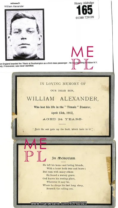 : RMS Titanic - William Alexander, passenger and victim : RMS Titanic - William Alexander, passenger and victim