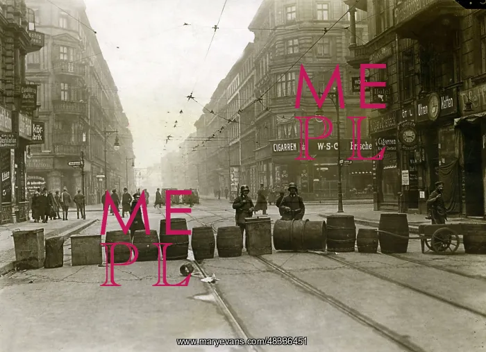 : Road blockade to the Andreasstrasse in Berlin, 1919 : Road blockade to the Andreasstrasse in Berlin, 1919