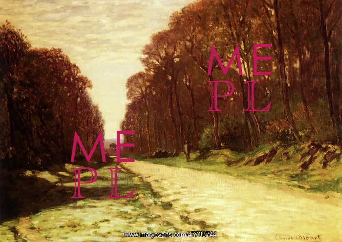 : Road in the Forest of Fontainebleau, by Monet : Road in the Forest of Fontainebleau, by Monet