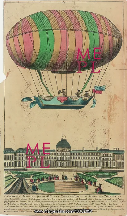 : Robert Brothers in balloon over the Tuileries, Paris : Robert Brothers in balloon over the Tuileries, Paris