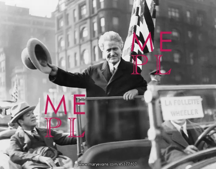 : Robert Marion La Follette waving his hat from : Robert Marion La Follette waving his hat from