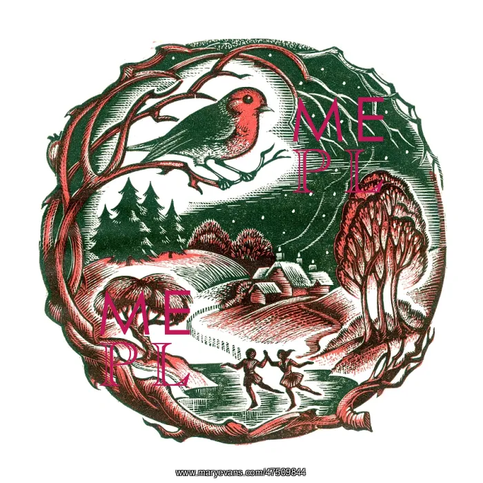 : Robin on a bough above landscape : Robin on a bough above landscape