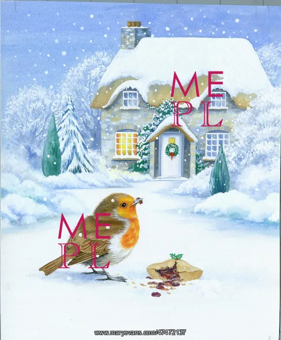  : Robin eating a mince pie in the snow