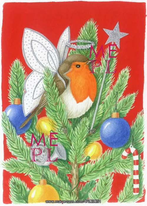 : Robin with fairy wings on Christmas Tree : Robin with fairy wings on Christmas Tree