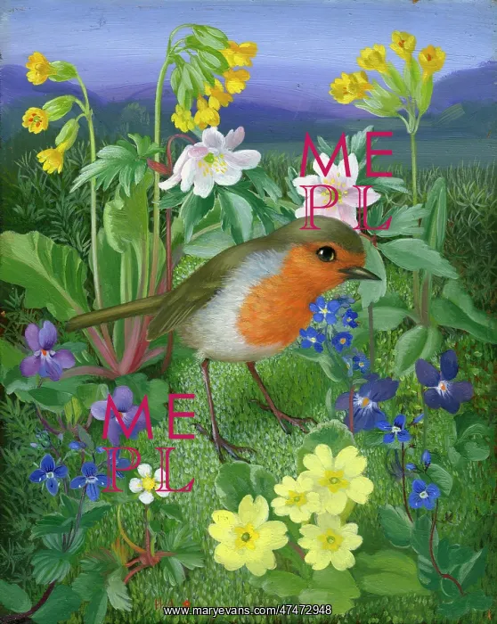  : Robin with flowers