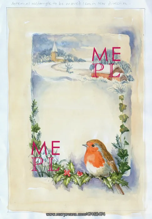 : Robin with Holly, Ivy and Snowdrops : Robin with Holly, Ivy and Snowdrops