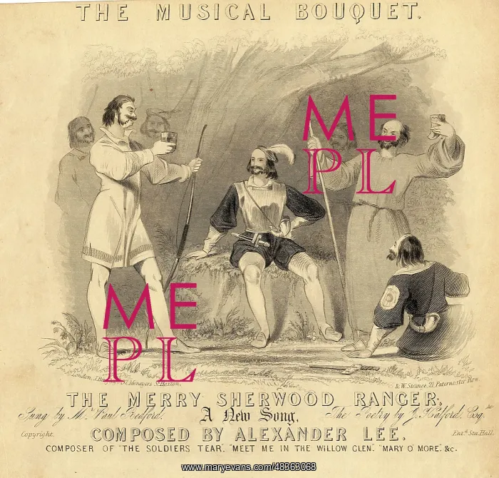 : Robin Hood and his men on a music sheet : Robin Hood and his men on a music sheet