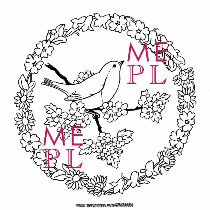 : Robin inside a wreath of spring flowers : Robin inside a wreath of spring flowers