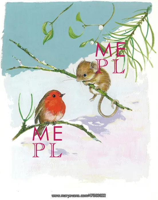 : Robin and mouse on twigs : Robin and mouse on twigs