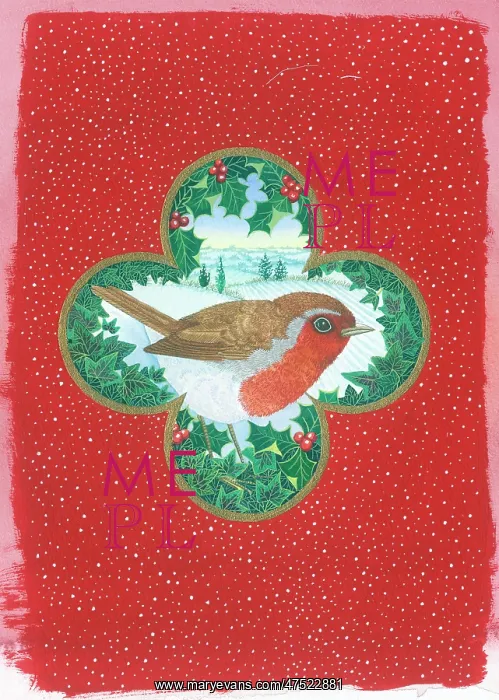 : Robin in Quatrefoil with red surround : Robin in Quatrefoil with red surround