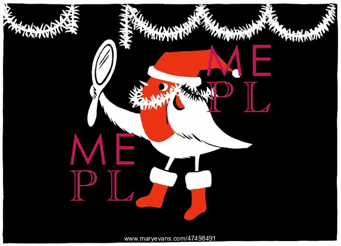 : Robin Santa with tinsel necklace and mirror : Robin Santa with tinsel necklace and mirror