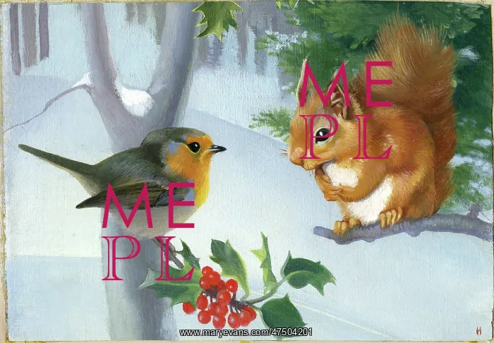 : Robin and Squirrel with Holly : Robin and Squirrel with Holly